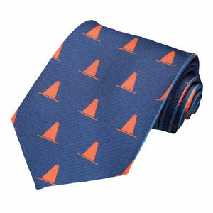 A tiled construction cone tie with a navy background.
