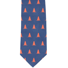 Load image into Gallery viewer, Construction cones on a blue necktie, front view