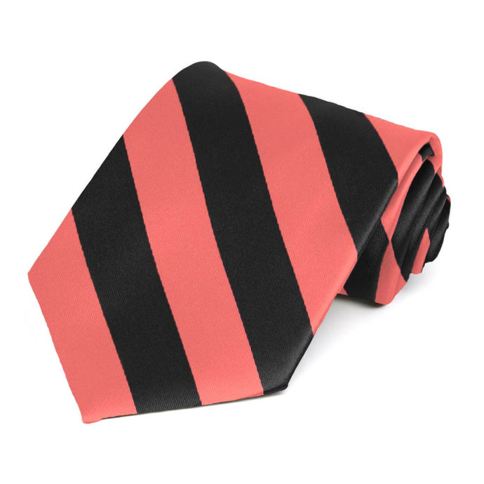 Bright Coral and Black Striped Tie