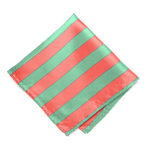 Load image into Gallery viewer, Bright Coral and Bright Mint Striped Pocket Square