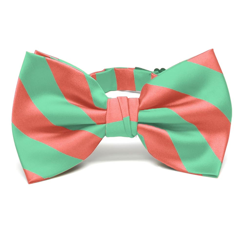Bright Coral and Bright Mint Striped Bow Tie