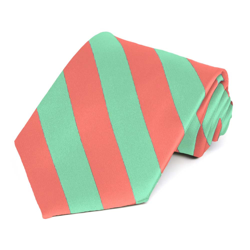 Bright Coral and Bright Mint Striped Tie
