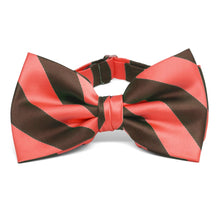 Load image into Gallery viewer, Bright Coral and Brown Striped Bow Tie