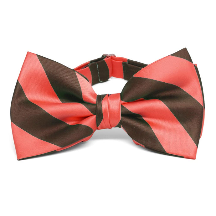 Bright Coral and Brown Striped Bow Tie