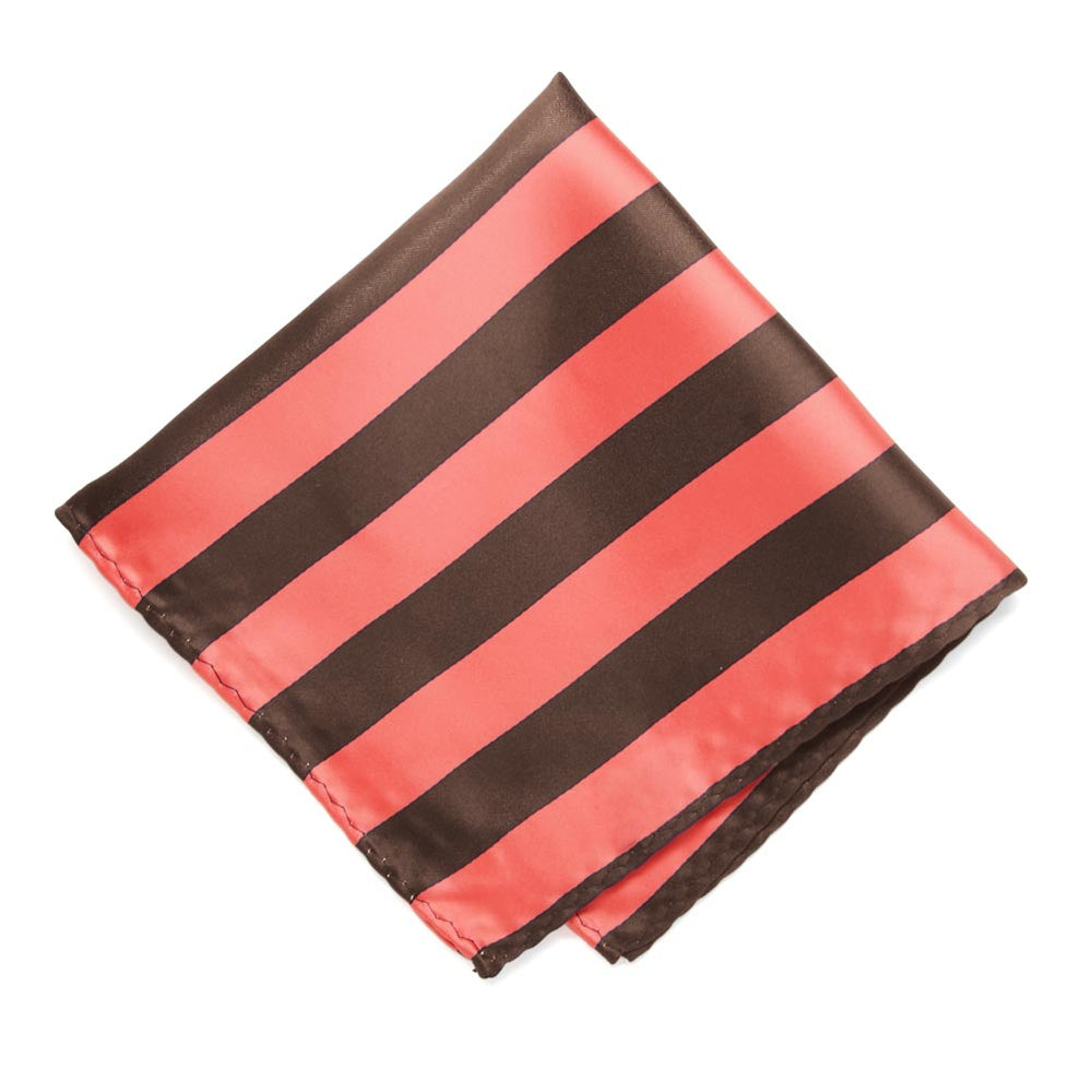 Bright Coral and Brown Striped Pocket Square