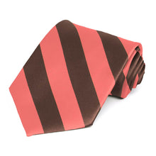Load image into Gallery viewer, Bright Coral and Brown Striped Tie