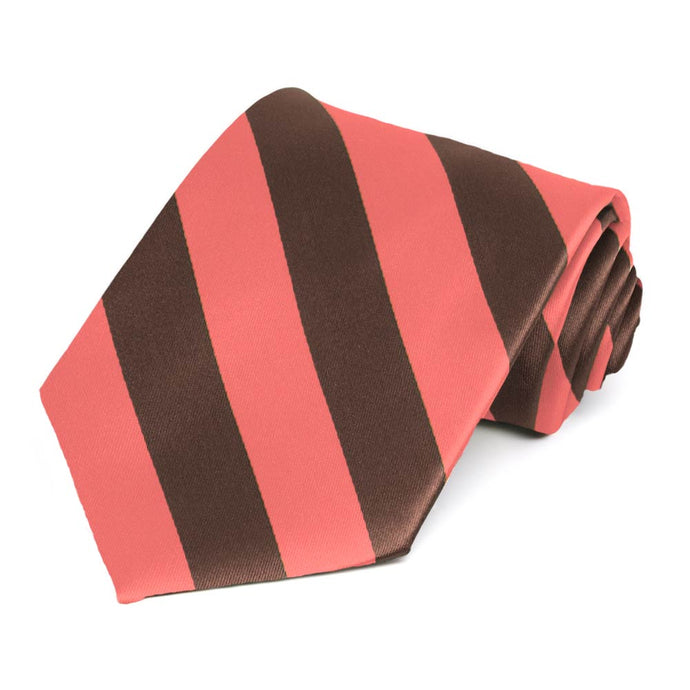 Bright Coral and Brown Striped Tie