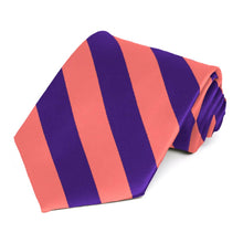 Load image into Gallery viewer, Bright Coral and Dark Purple Striped Tie