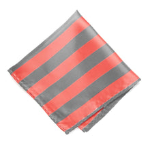 Load image into Gallery viewer, Bright Coral and Gray Striped Pocket Square