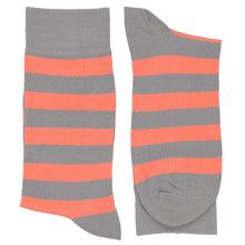 Load image into Gallery viewer, Pair of men&#39;s coral and gray striped socks