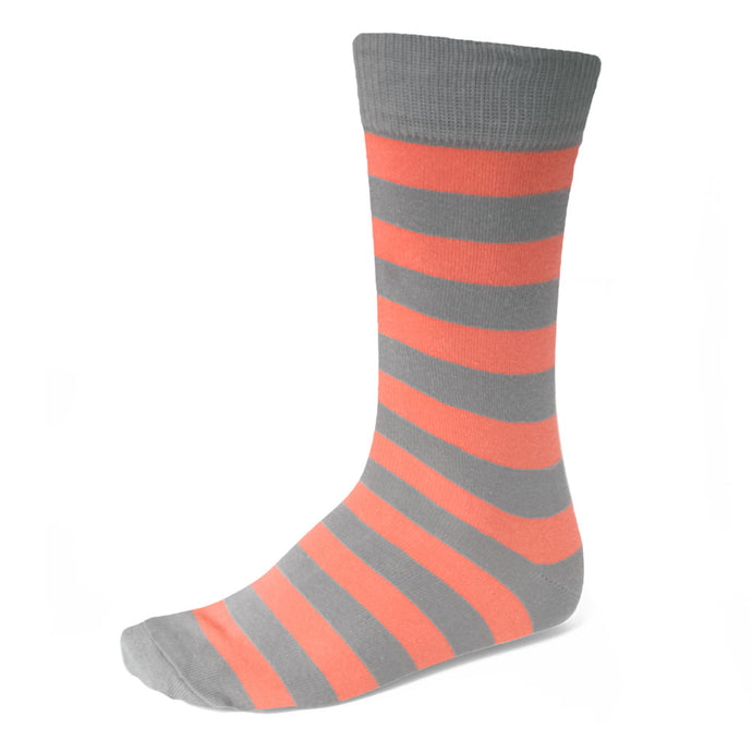 Men's coral and gray striped groomsmen socks