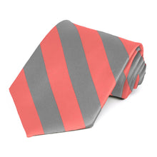 Load image into Gallery viewer, Bright Coral and Gray Striped Tie