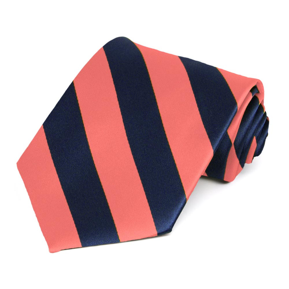 Bright Coral and Navy Blue Striped Tie