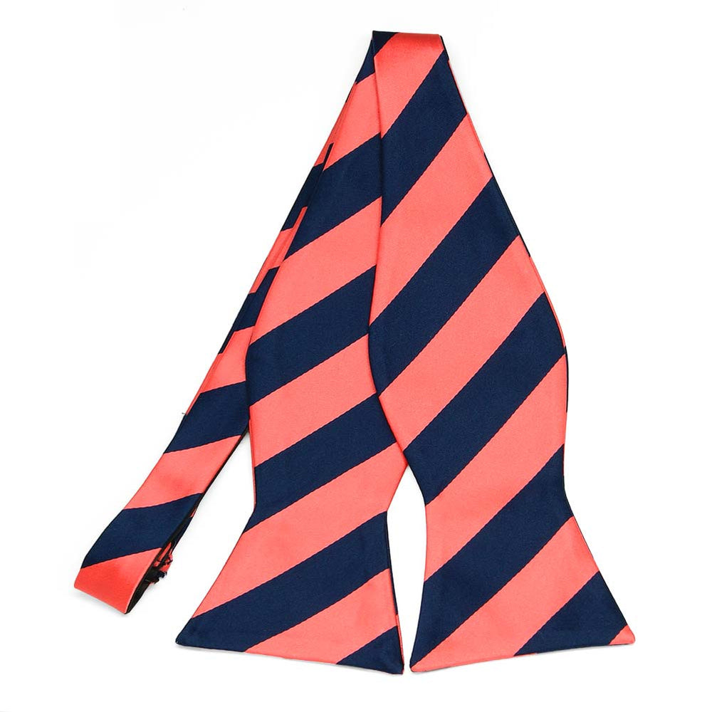 Bright Coral and Navy Blue Striped Self-Tie Bow Tie