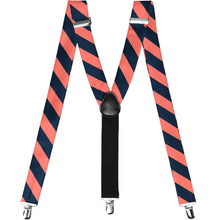 Load image into Gallery viewer, Coral and navy blue striped suspenders