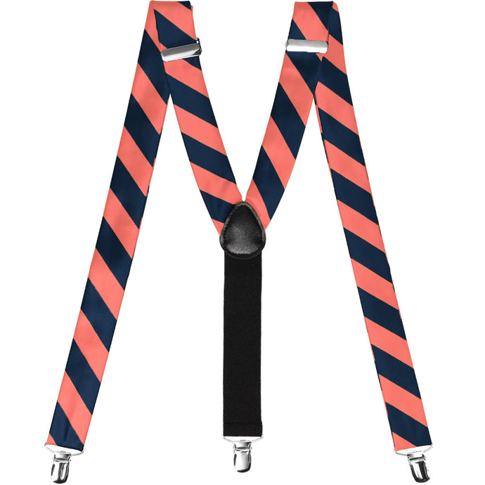 Coral and navy blue striped suspenders