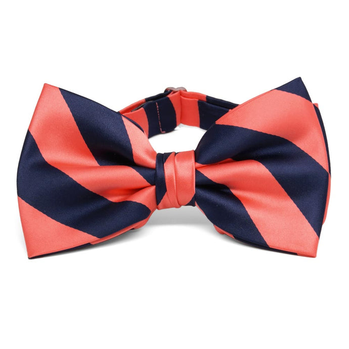 Bright Coral and Navy Blue Striped Bow Tie