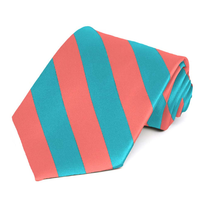 Bright Coral and Turquoise Striped Tie
