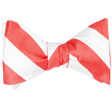 Load image into Gallery viewer, Coral and white striped self-tie bow tie, tied