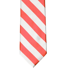 Load image into Gallery viewer, Front of a coral and white striped tie