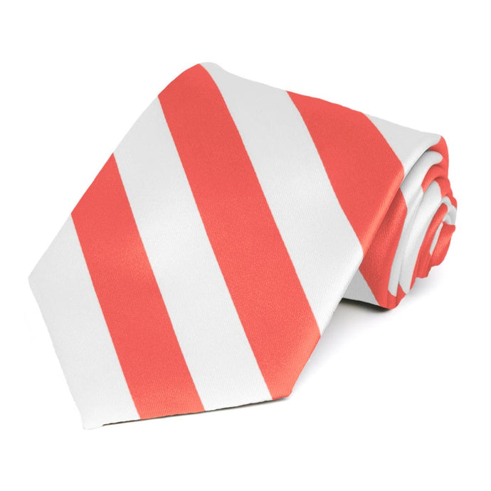 Bright Coral and White Striped Tie