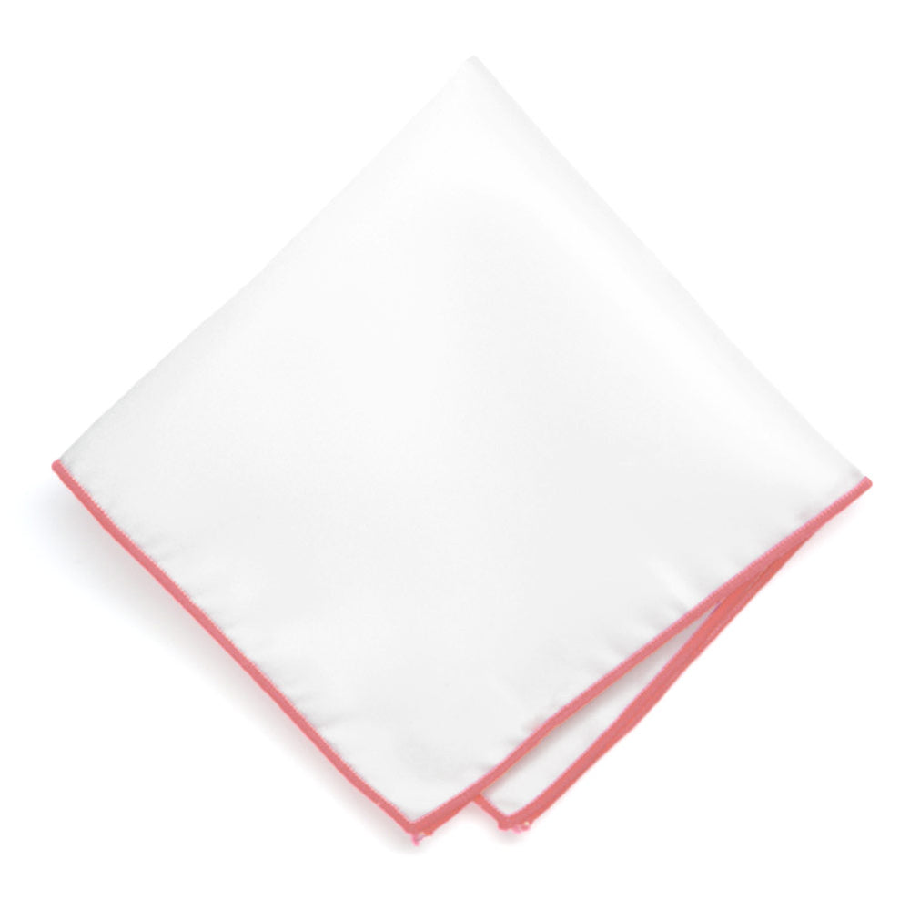 Coral Tipped White Pocket Square