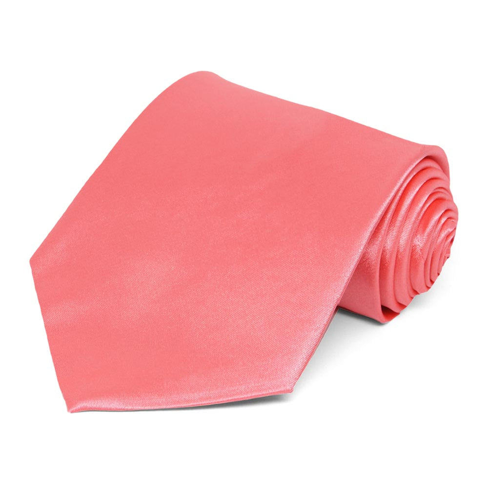 Coral Extra Long Solid Color Necktie