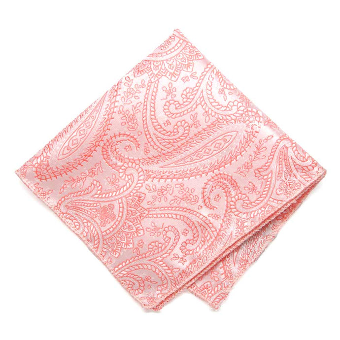 Coral paisley pocket square, flat front view