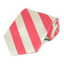 Load image into Gallery viewer, Coral Pink and Ivory Striped Tie