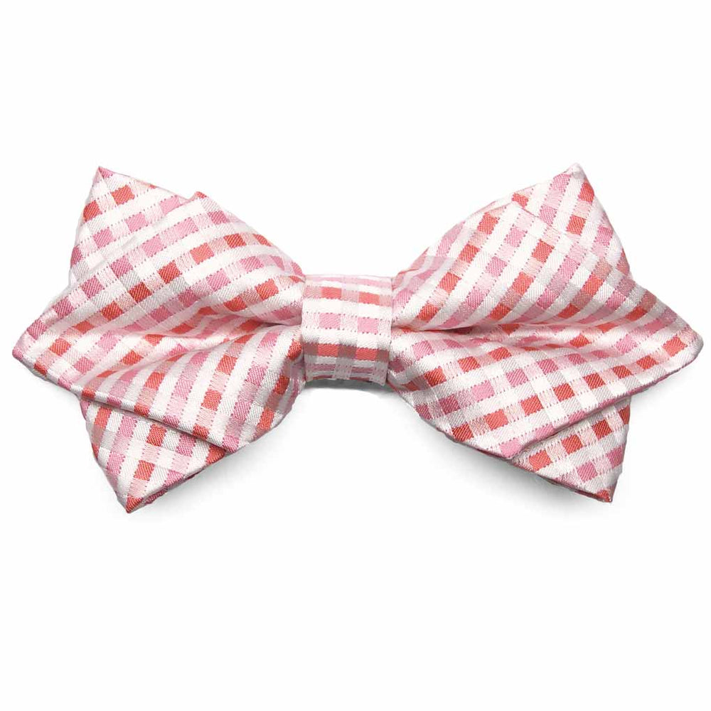 Pink and white plaid diamond tip bow tie, front view