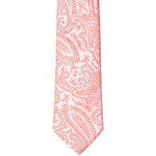 Load image into Gallery viewer, The front of a coral paisley slim tie