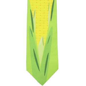 Flat view of a novelty necktie made to look like an ear of corn