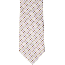 Load image into Gallery viewer, Front view of a cream, brown and lavender gingham plaid tie