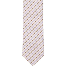 Load image into Gallery viewer, Front view of a cream, lavender and brown gingham slim tie