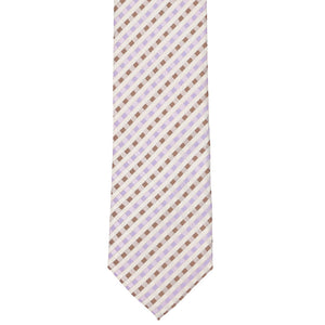 Front view of a cream, lavender and brown gingham slim tie