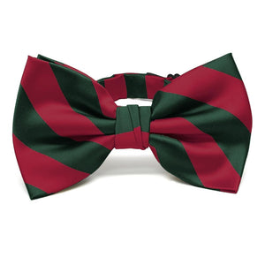 Crimson Red and Hunter Green Striped Bow Tie