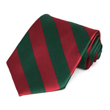 Load image into Gallery viewer, Crimson Red and Hunter Green Extra Long Striped Tie