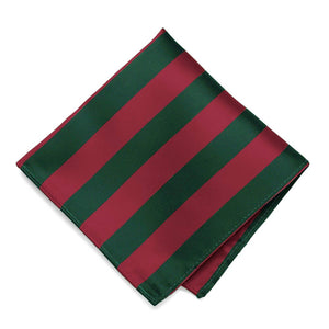 Crimson Red and Hunter Green Striped Pocket Square