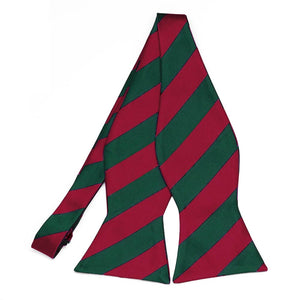 Crimson Red and Hunter Green Striped Self-Tie Bow Tie