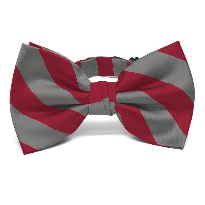 Crimson Red and Medium Gray Striped Bow Tie