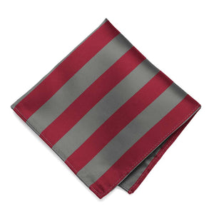 Crimson Red and Medium Gray Striped Pocket Square