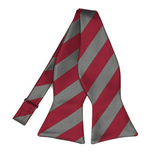 Crimson Red and Medium Gray Striped Self-Tie Bow Tie