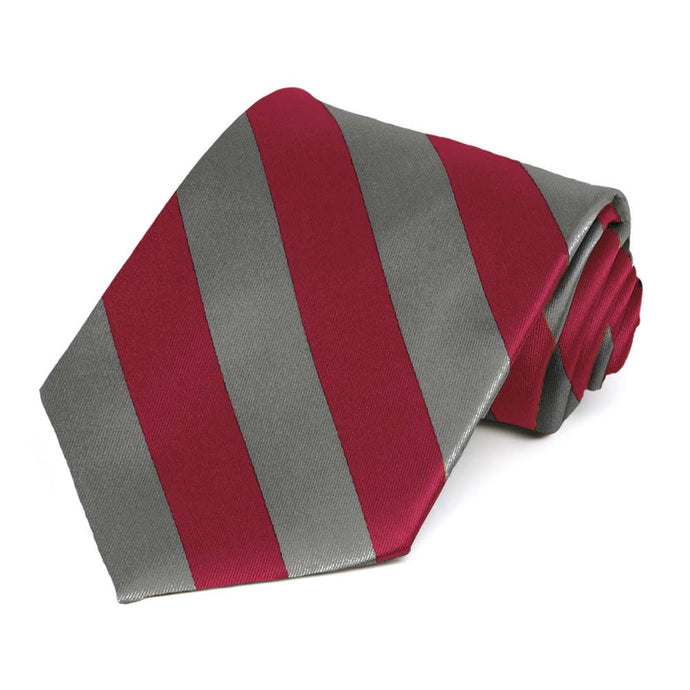 Crimson Red and Medium Gray Striped Tie