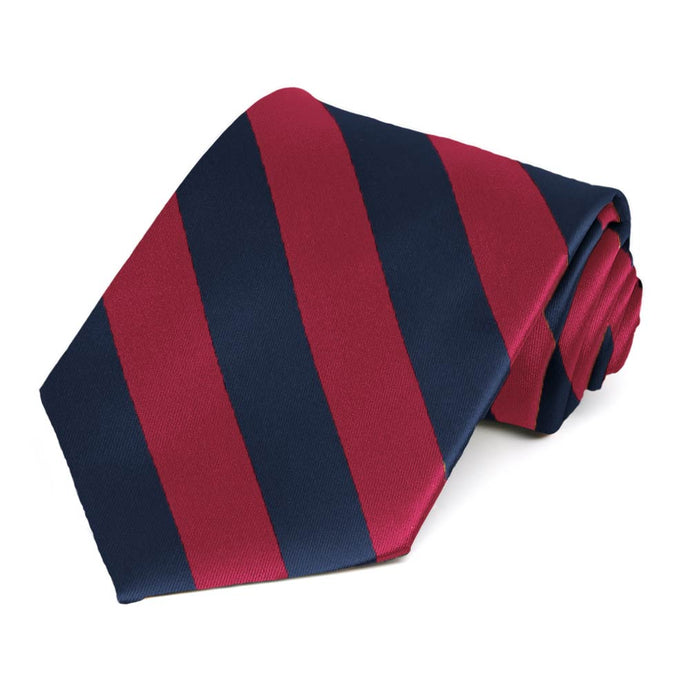 Crimson Red and Navy Blue Extra Long Striped Tie