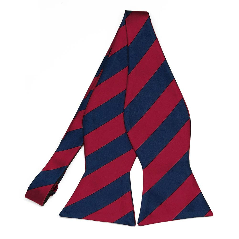Crimson Red and Navy Blue Striped Self-Tie Bow Tie