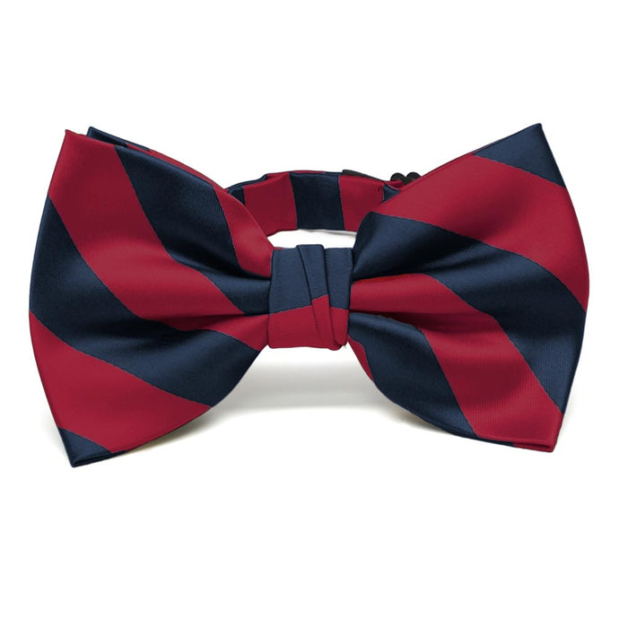 Crimson Red and Navy Blue Striped Bow Tie