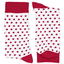 Load image into Gallery viewer, Pair of fun crimson red and white polka dot socks