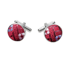Load image into Gallery viewer, Crimson Red Flower Pattern Fabric Cufflinks