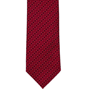 Front view of a crimson red square pattern tie