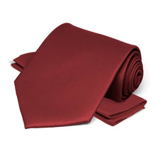 Load image into Gallery viewer, Currant Red Satin Necktie and Pocket Square Set